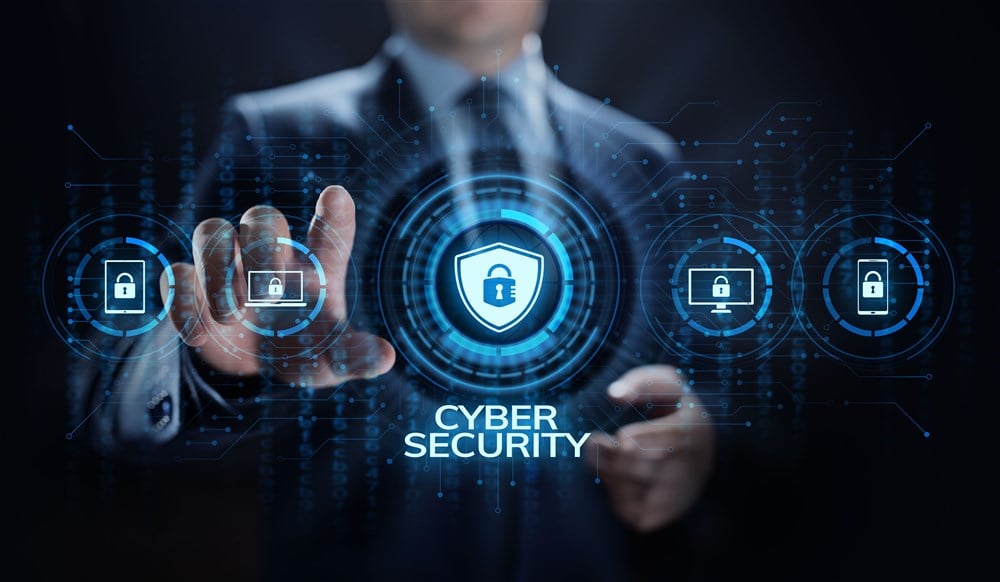 Cyber security graphics with hand in background