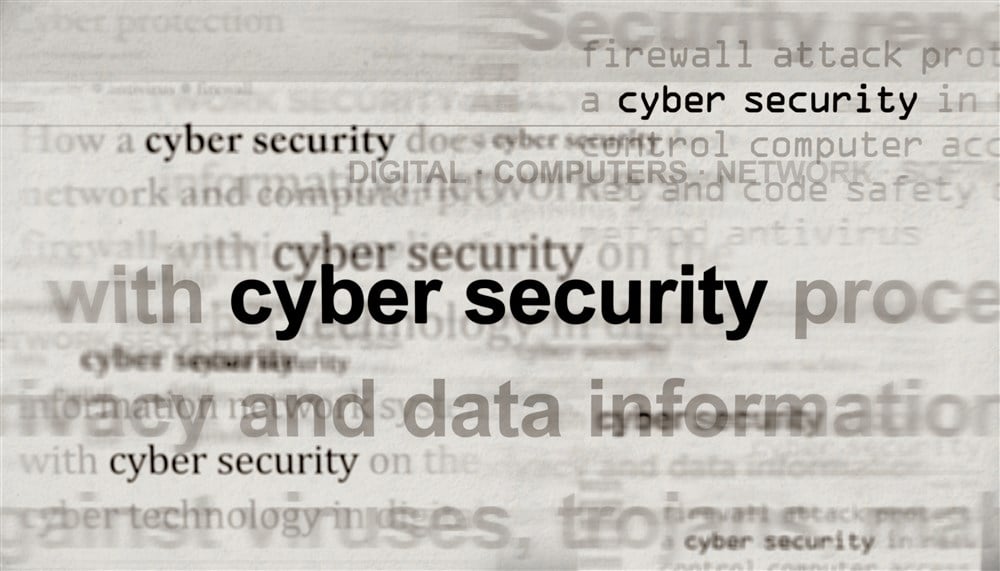 word cloud with cyber security in black type in foreground