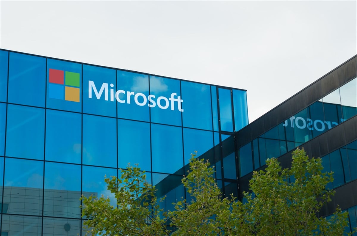 Microsoft logo on office building 