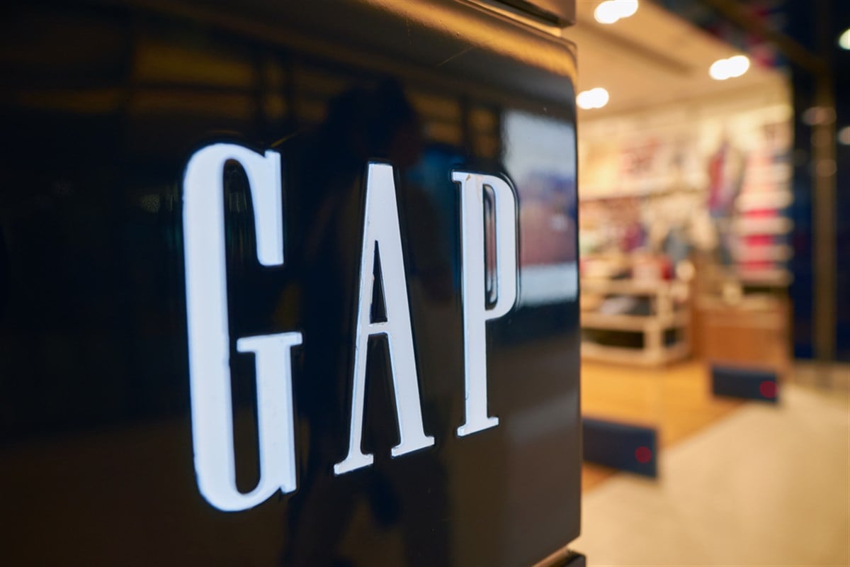 The Gap logo in a store window