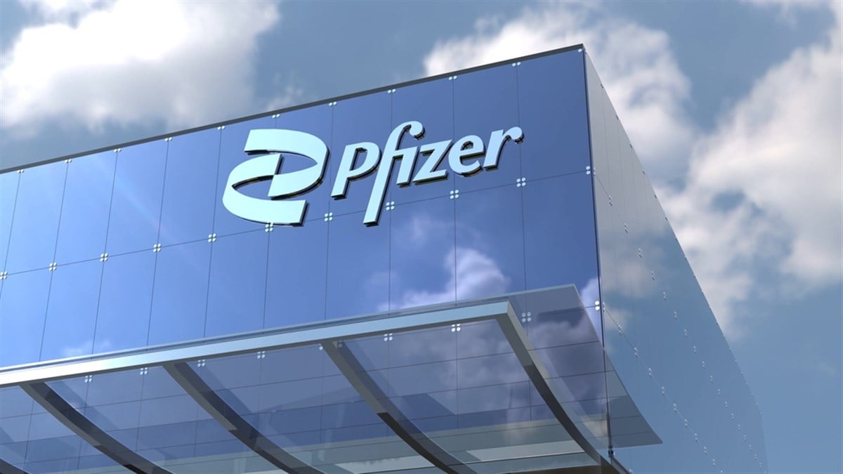 Pfizer logo on the side of a building