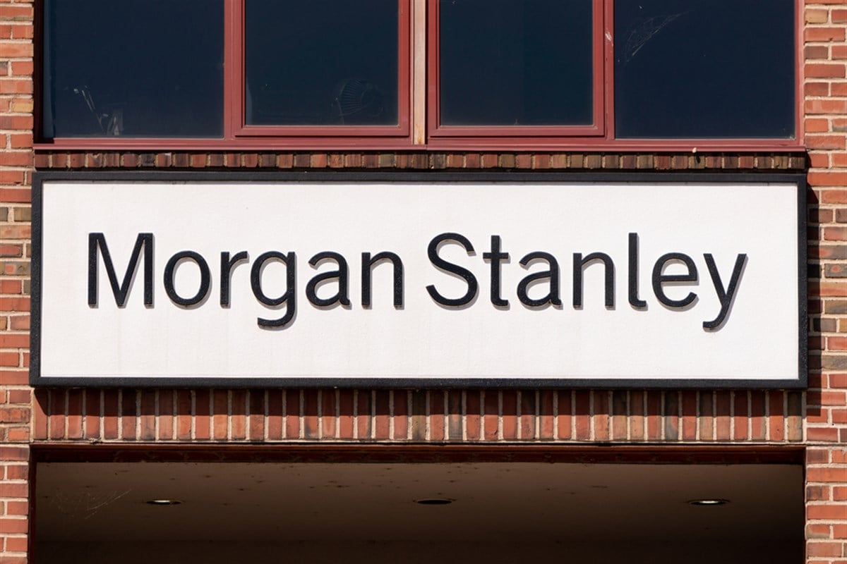 Morgan Stanley exterior sign and trademark logo.