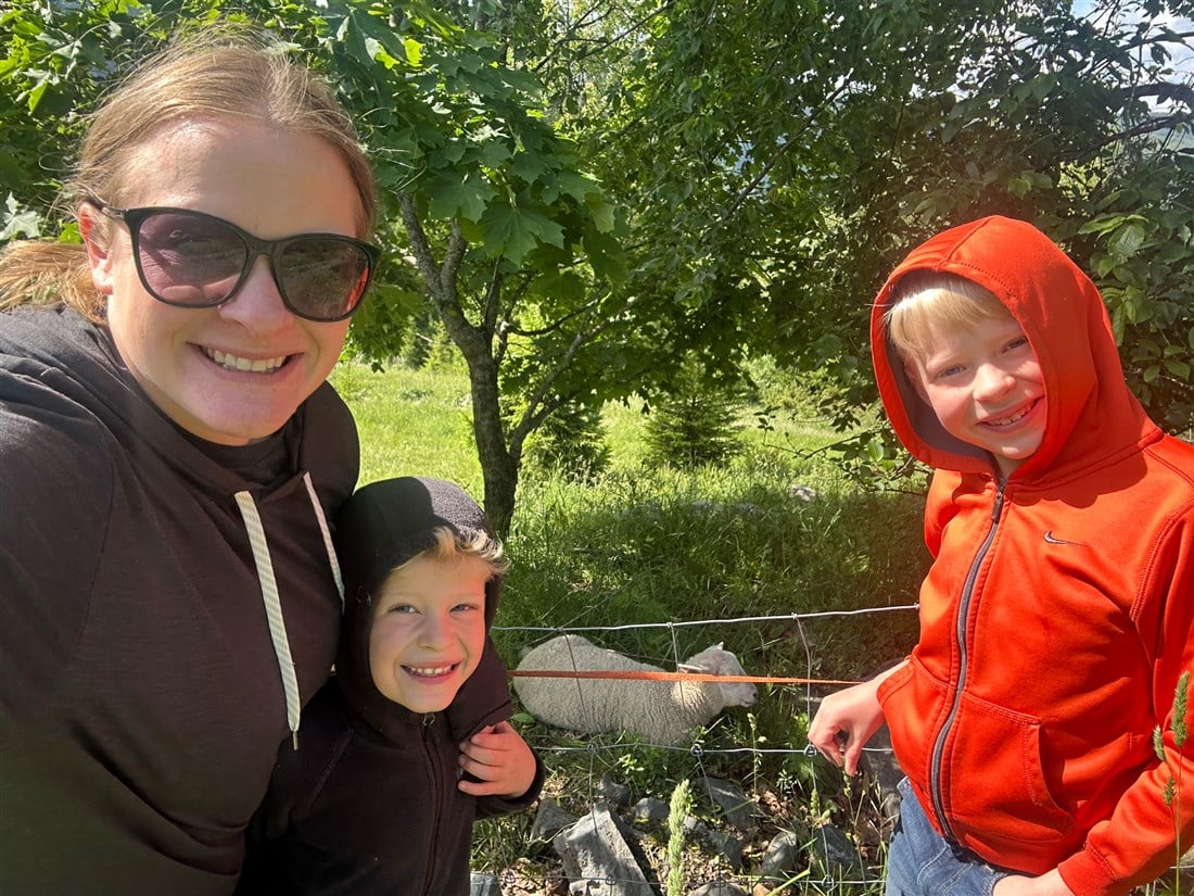 Ohm and her two sons on a daily walk in Norway