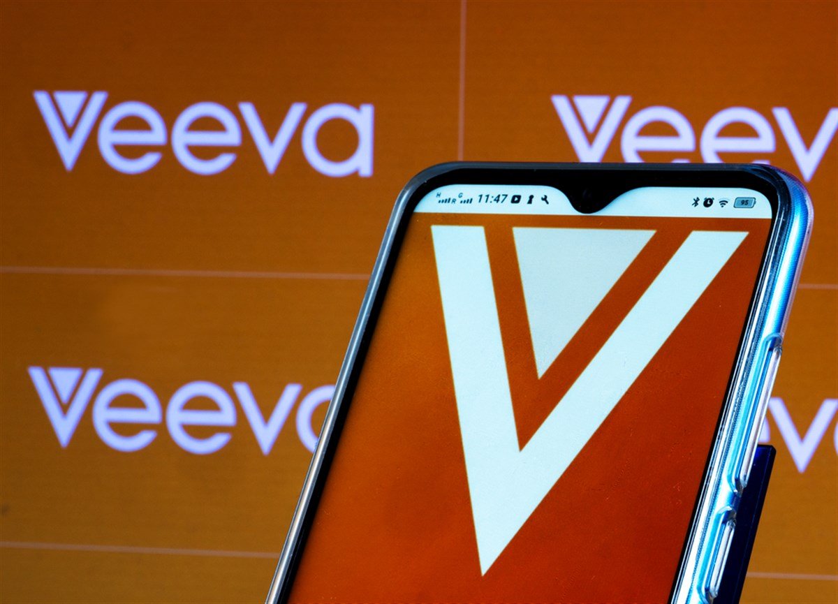 KIEV, UKRAINE - February 3, 2021: In this photo illustration a Veeva Systems Inc. logo is seen displayed on a smartphone