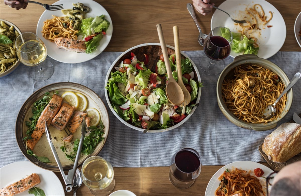 Closeup of Italian food dinner — Photo