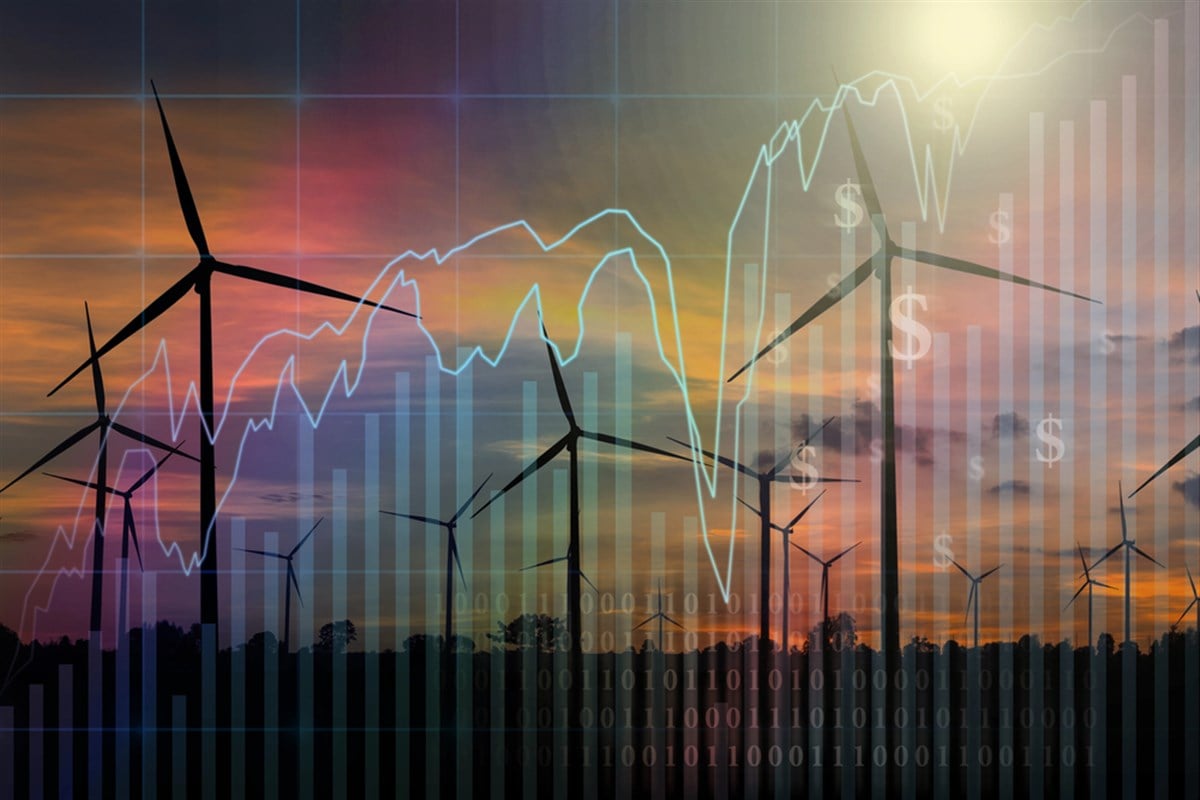 Trading graph on Wind turbines — Photo