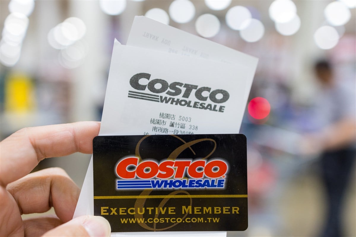 Black membership card and receipt in Costco wholesale store