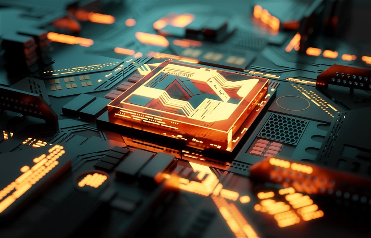 Futuristc CPU processor and machine learning concept. 3D illustration