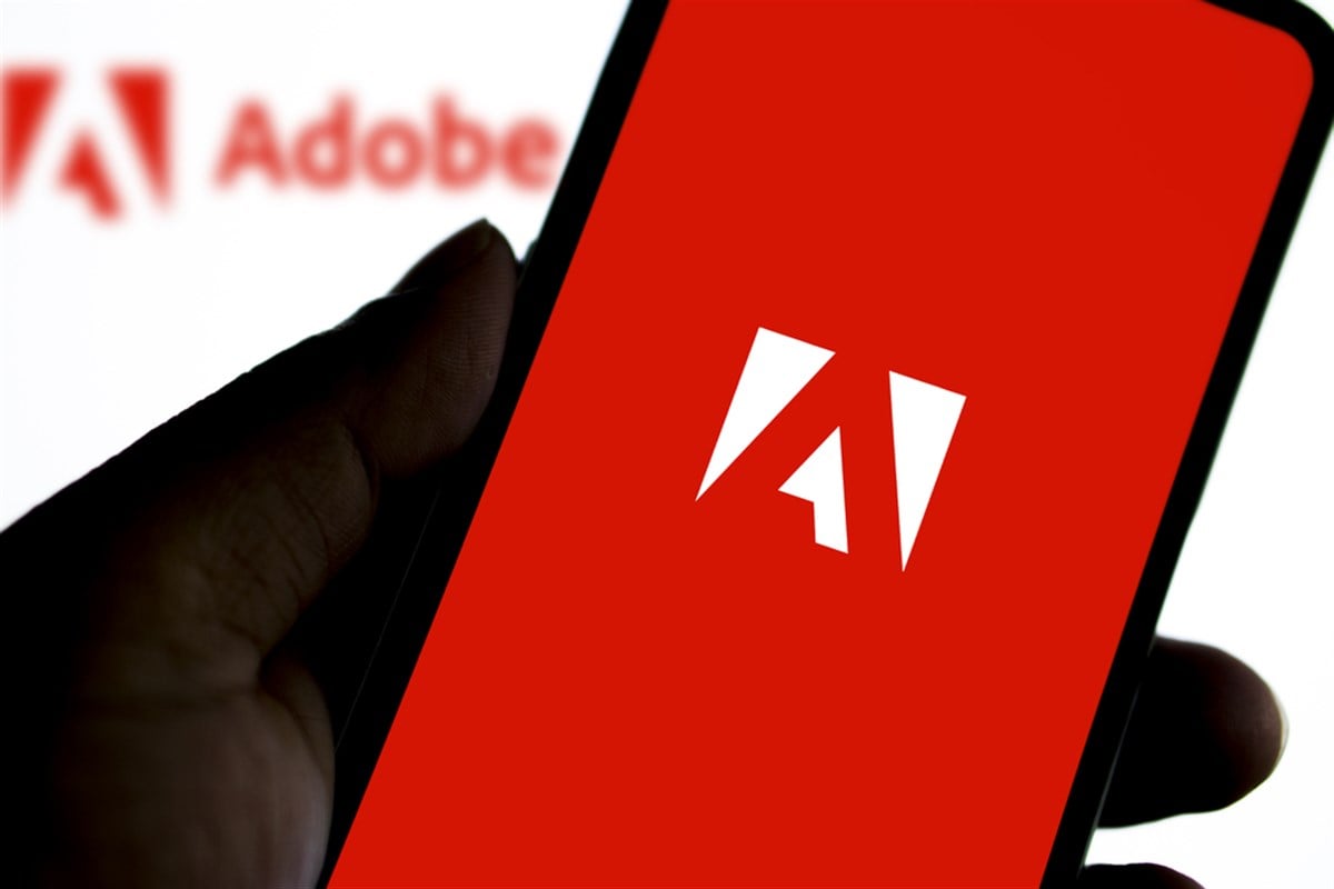 Dhaka,Bangladesh,13 May 2024:Adobe logo seen displayed on a smartphone.