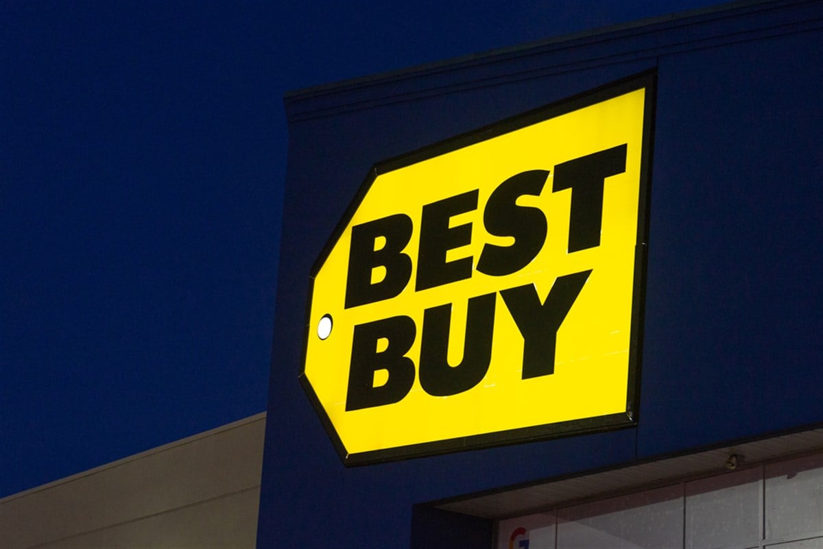 Toronto, ON, Canada ??? January 2, 2022: View at Best Buy store sign in Toronto. Best Buy is an American multinational consumer electronics corporation