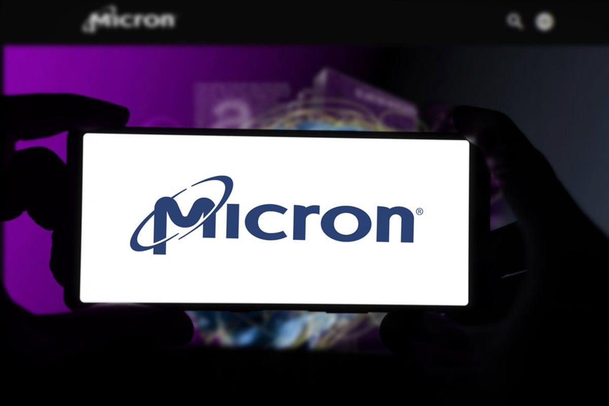 Micron logo is displayed on smartphone.