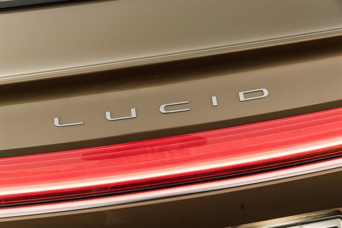 RALSKO ,CZECH REPUBLIC - 19 Sept 2023. LUCID Air. View of the rear hood of the car with the LUCID logo. Modern electric car LUCID. — Stock Editorial Photography