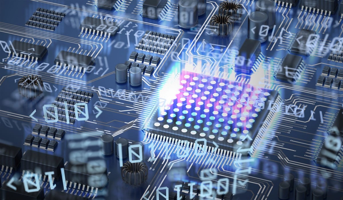 Quantum computing concept. Processor of quantum computer. 3D rendered illustration. - stock image