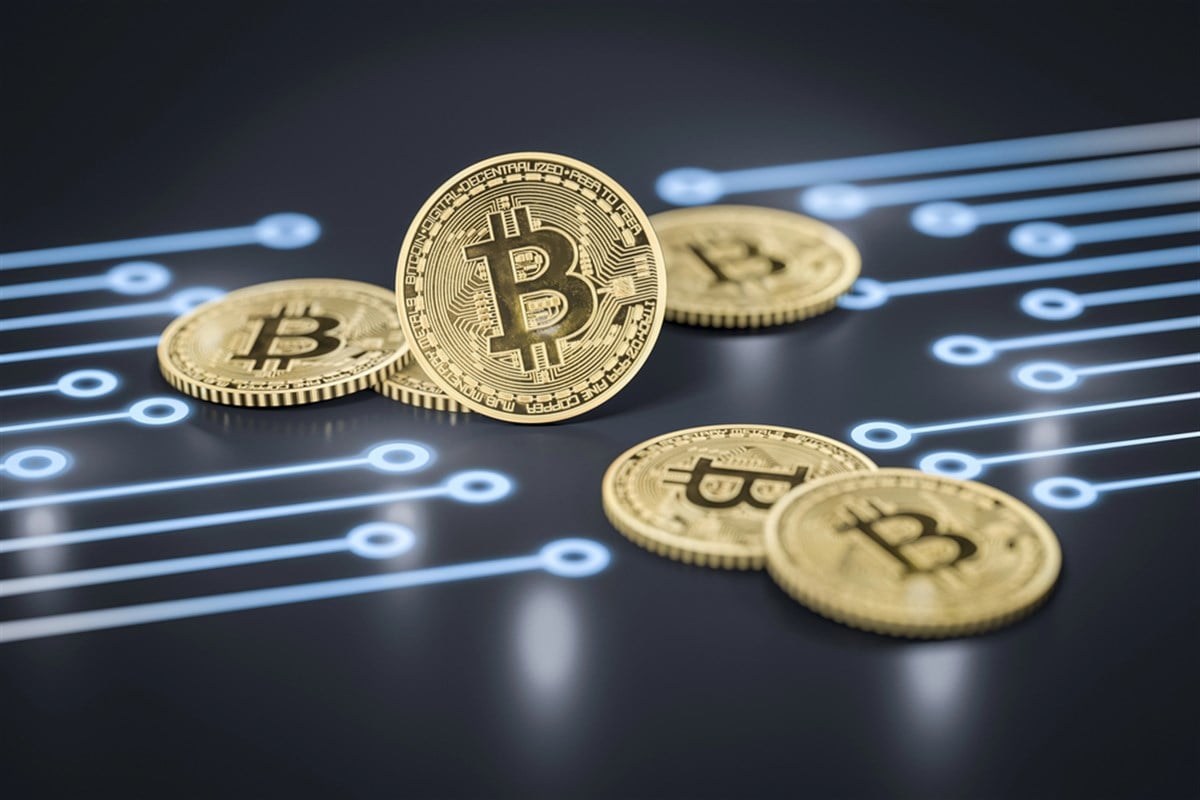 Six bitcoin coins — Stock Editorial Photography