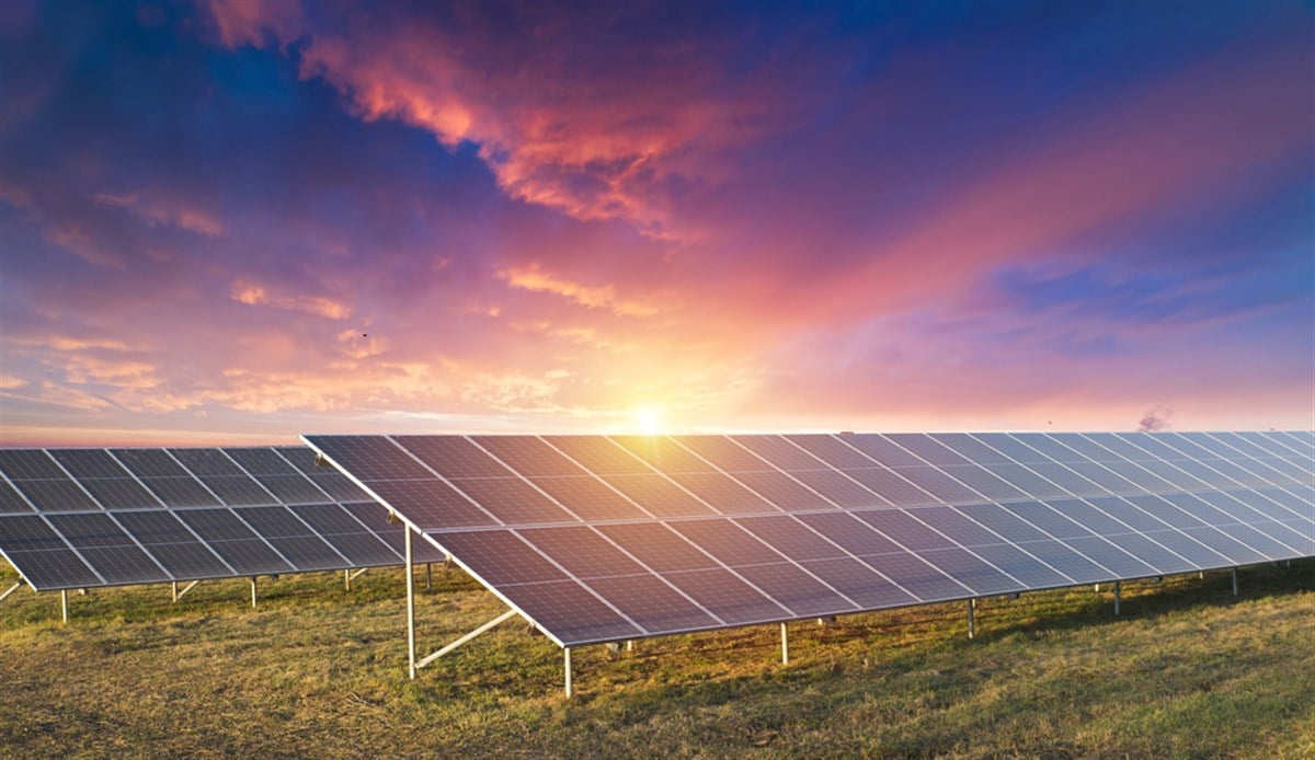 Solar Panels Against The Deep Blue Sky - stock image