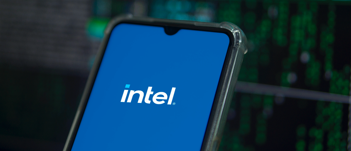 Intel logo on smartphone screen