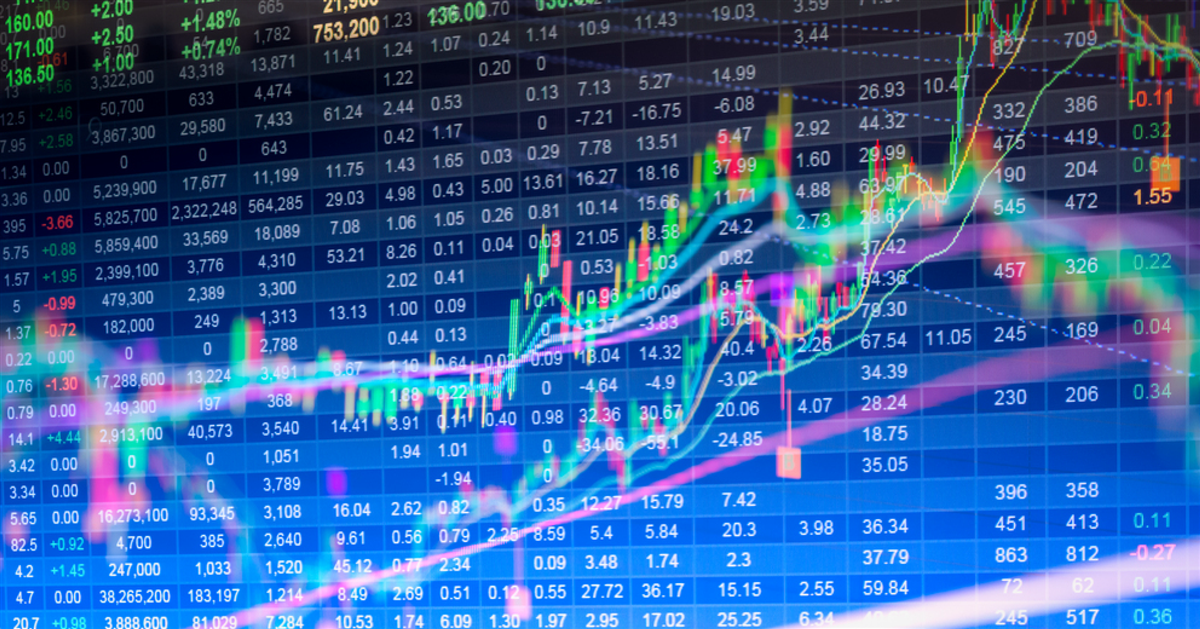 Financial data on a monitor,Stock market data on LED display con - stock image