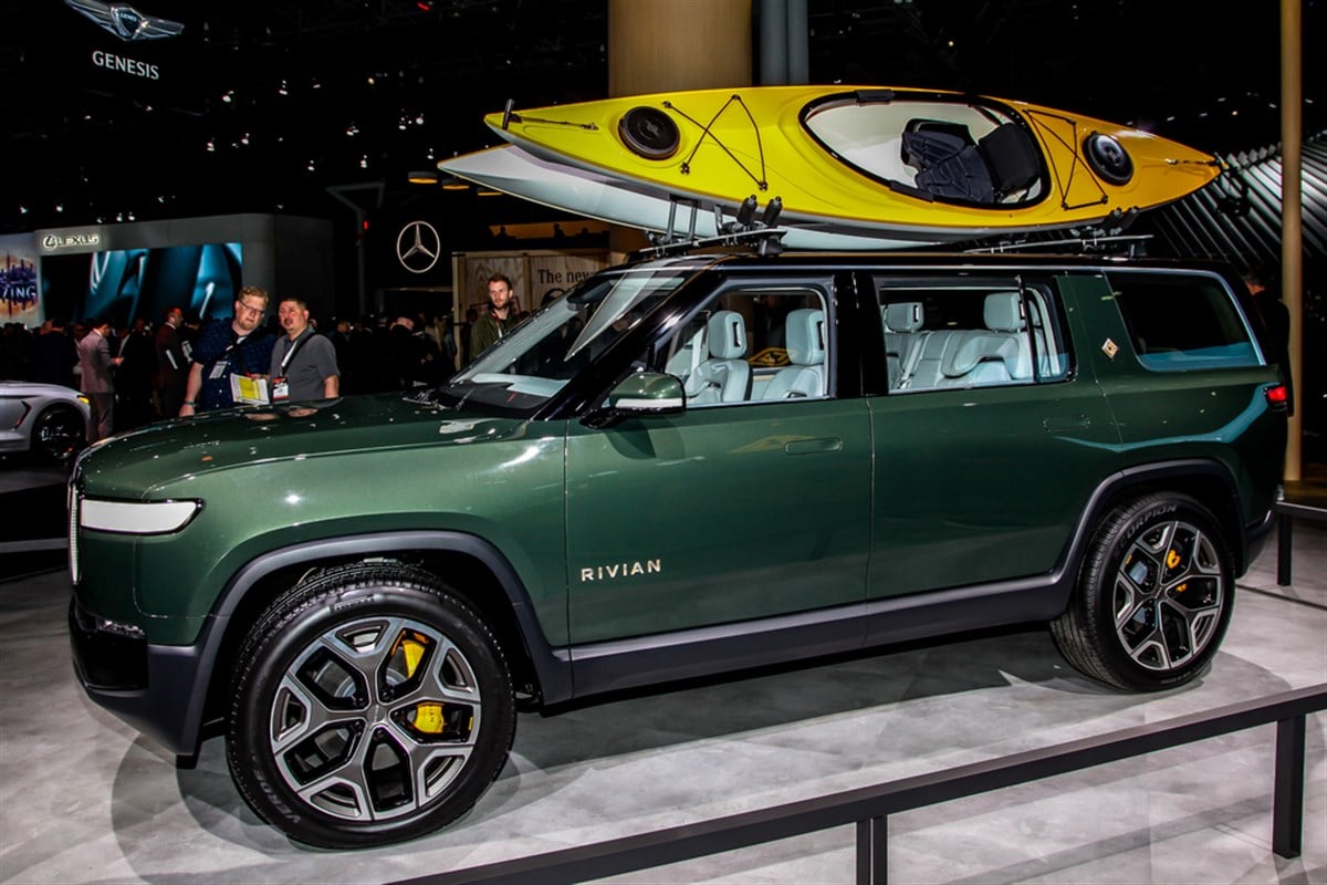 NEW YORK, NY, USA - APRIL 17, 2019: Rivian is new electric vehicle shown at the New York International Auto Show 2019, at the Jacob Javits Center. This was Press Preview Day One of NYIAS