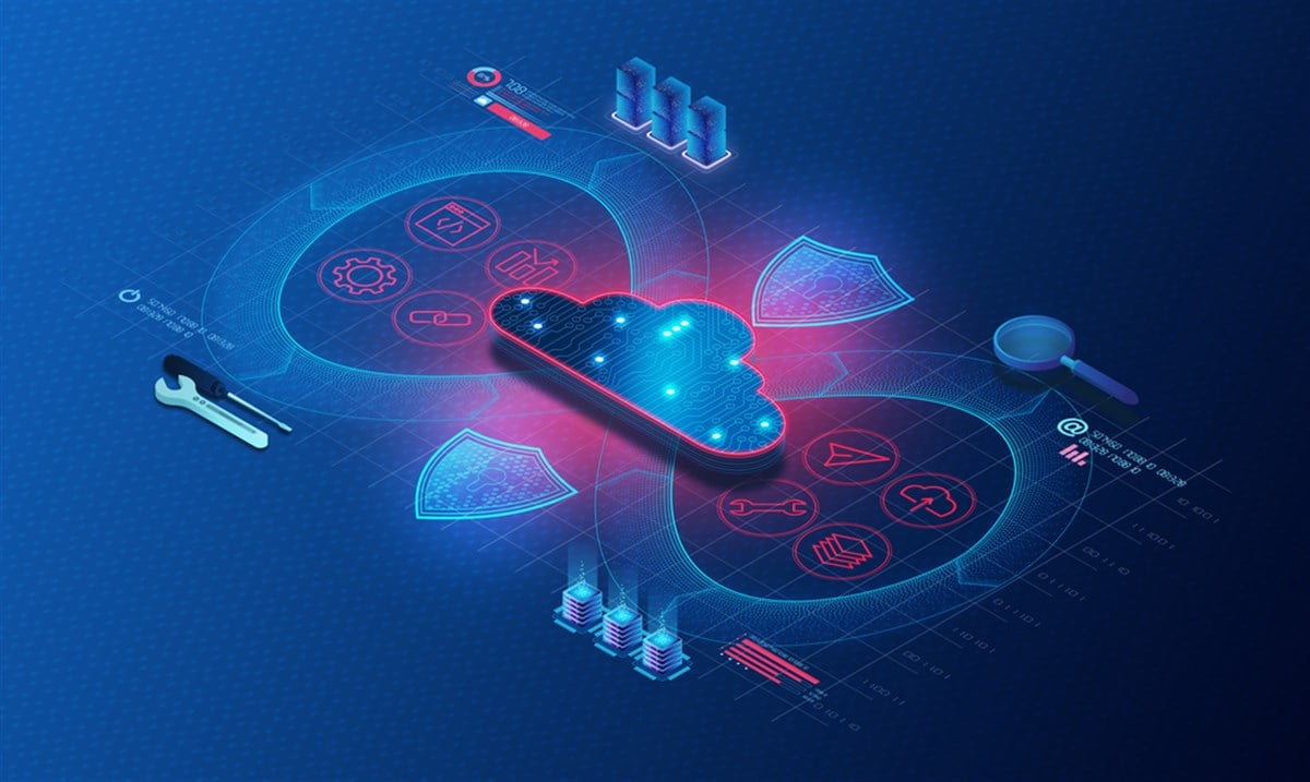 DevSecOps Concept - Integration of Security Testing Throughout the Development and Operations IT Lifecycle - Tools to Release Resilient Software Faster and More Efficiently on the Digital Cloud - 3D Illustration