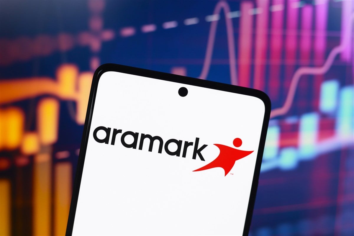 October 11, 2020, Brazil. In this photo illustration the Aramark Corporation logo seen displayed on a smartphone - Stock Editorial Photography