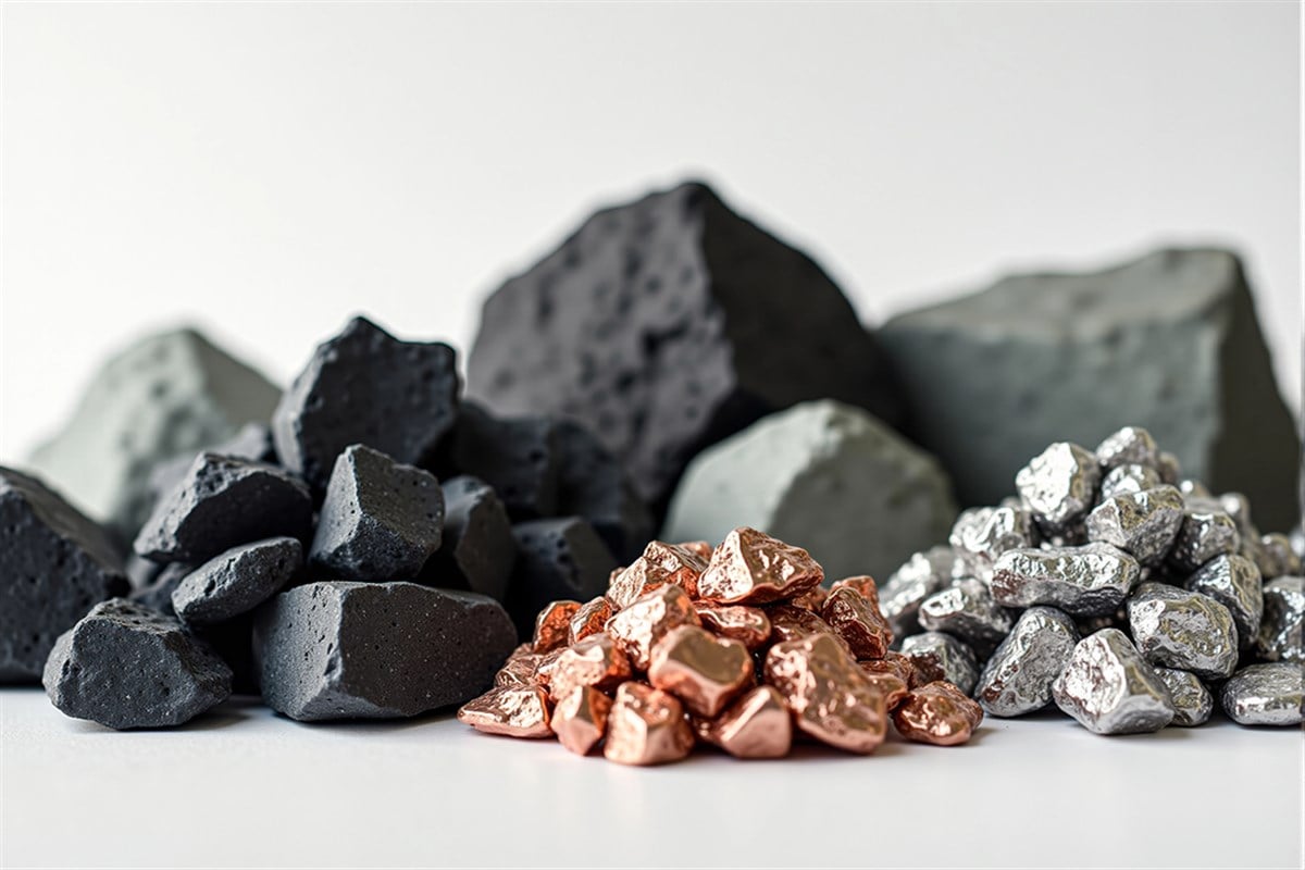 Small piles of various minerals extracted from a rare earth mine, highlighting the diversity and importance of these resources in modern industry — Photo