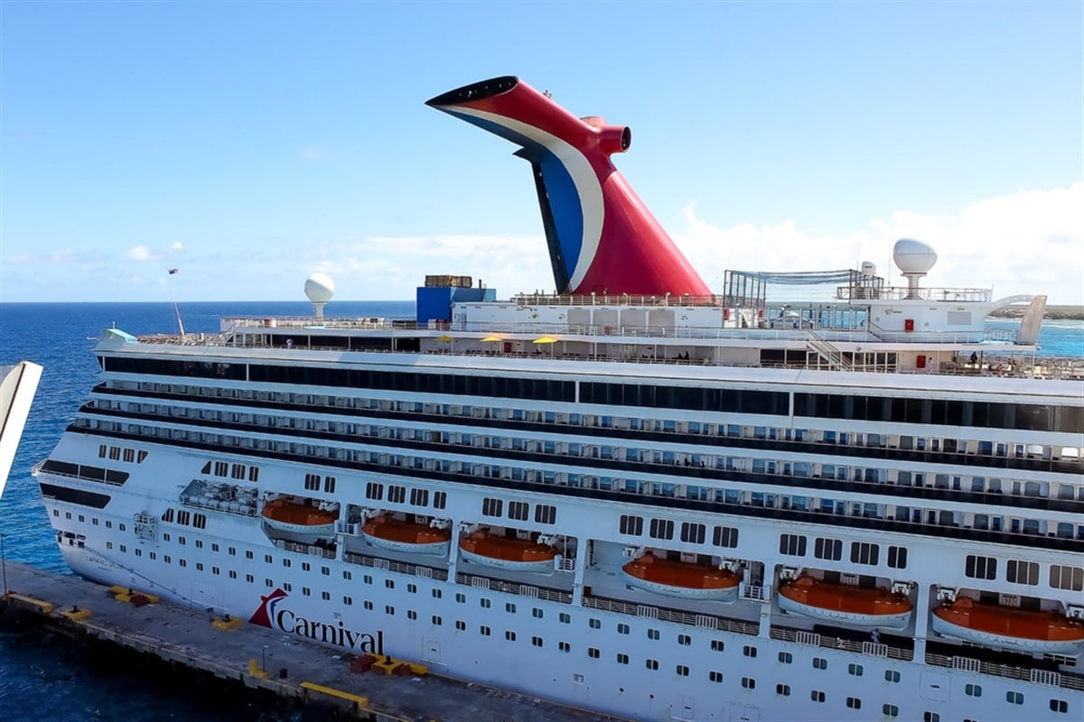 Cozumel, Mexico - May 04, 2022: Carnival Cruise Line, Carnival Valor anchored in Cozumel Port.