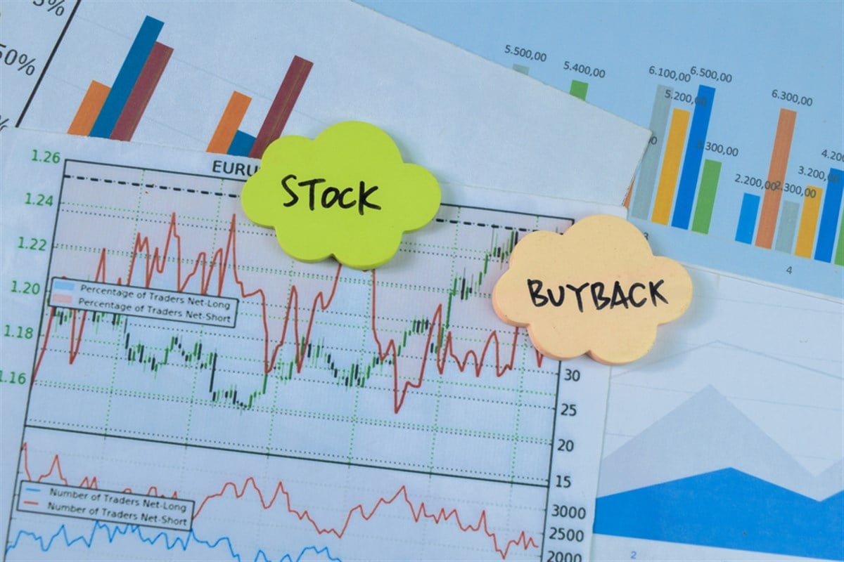 Concept photo of Stock Buyback written on sticky notes on a financial graph