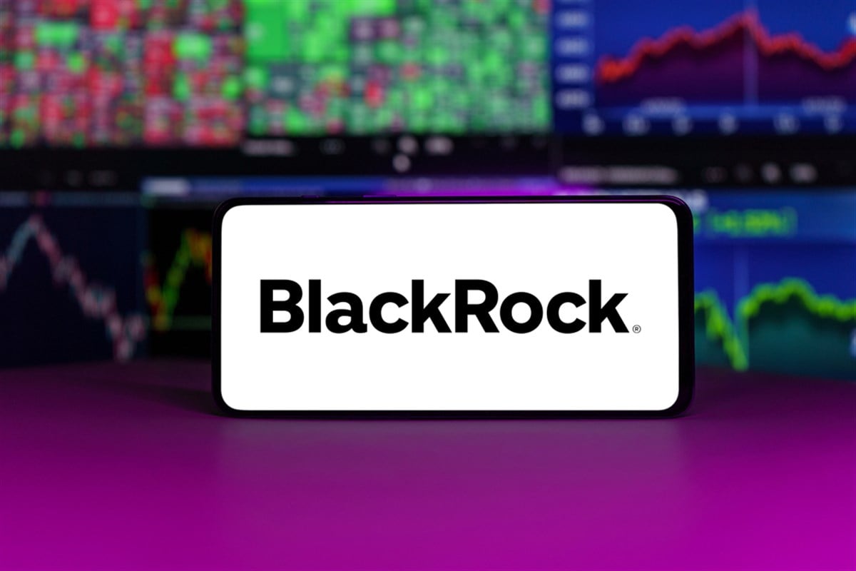 Vilnius, Lithuania - 2023 April 21: Blackrock stock market index in front of stock market charts background. High quality photo — Stock Editorial Photography