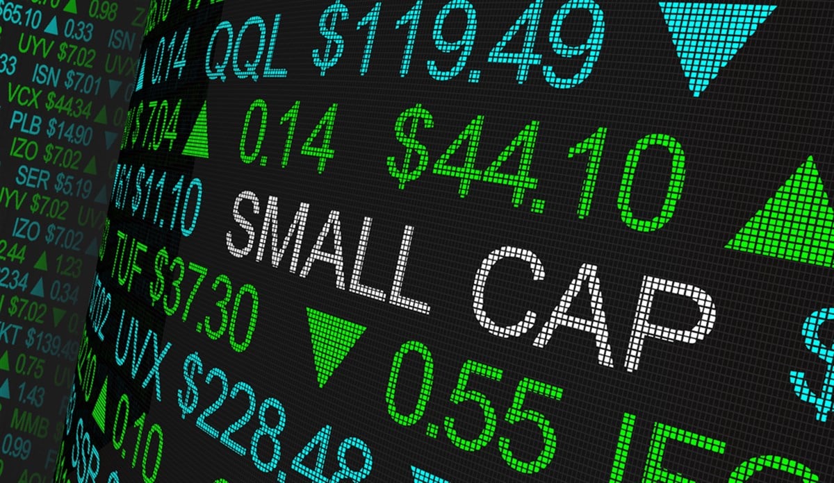 Photo of the words small cap on a stock ticker board