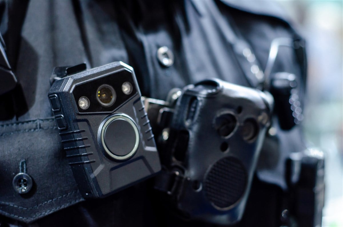 Close-up of police body camera