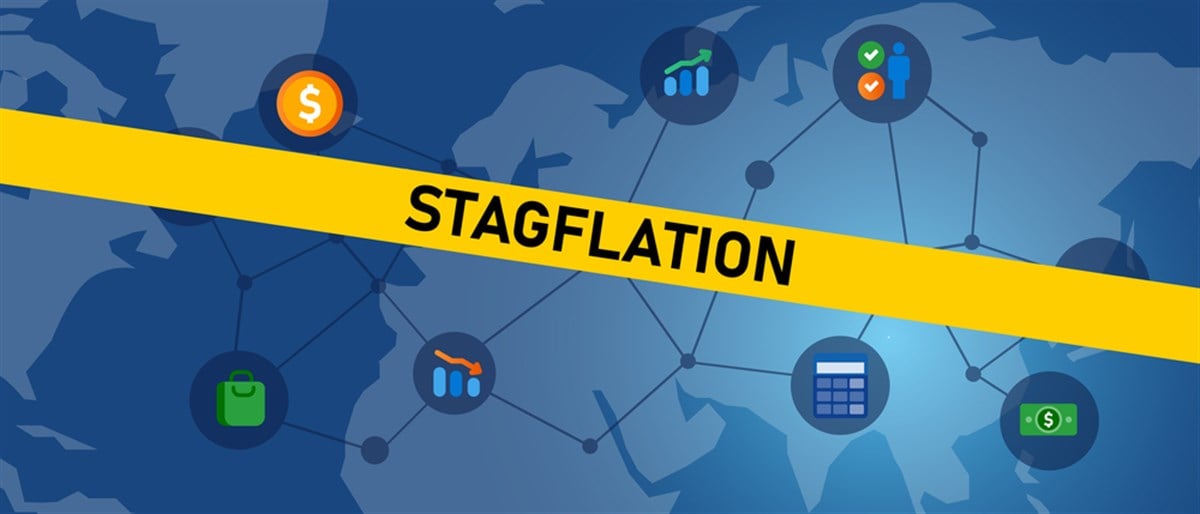 Stagflation stagnation inflation chart going up down economic growth vector