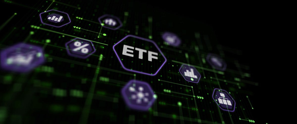 ETF Exchange traded fund Investment finance concept. Abstract background.