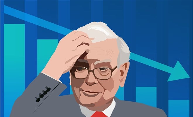 illustration of warren buffett with stock chart in background