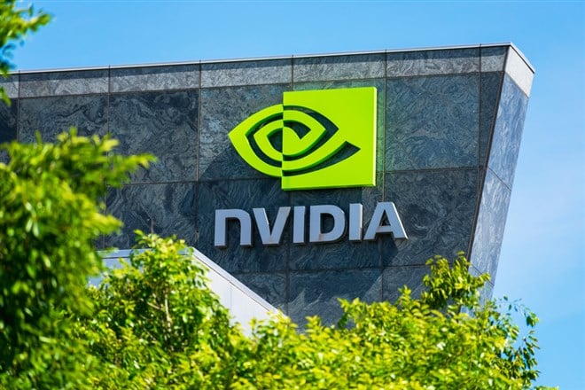 Nvidia logo and sign on headquarters