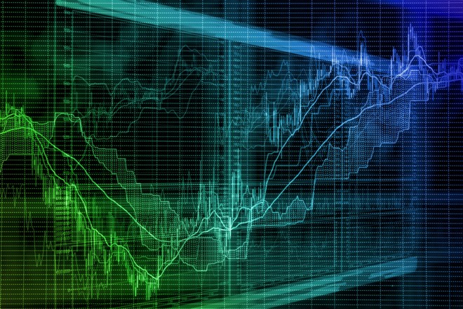 Abstract blurred background based on stock market graphs on the screen. Stock exchange activity and exchange rates theme