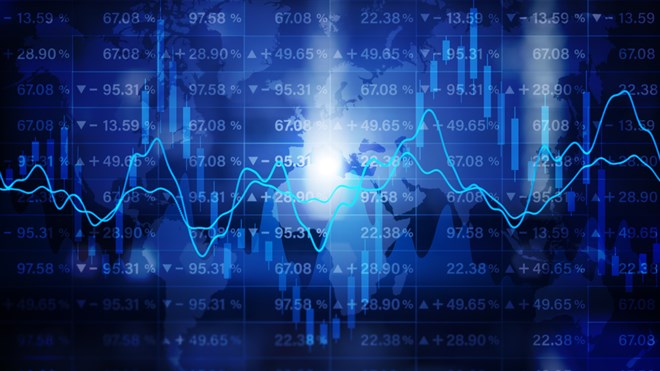 Financial Diagram with Graph Stock Numbers, Global Market Recession, Crisis, Inflation, Deflation, Digital Data Financial Investment, Business Stock Market visualization, Background 3d rendering