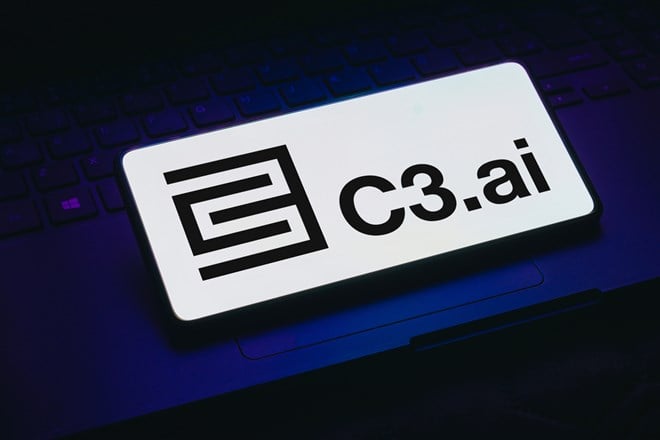 C3 AI logo is displayed on a smartphone screen