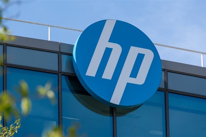 HP Hewlett Packard sign on building