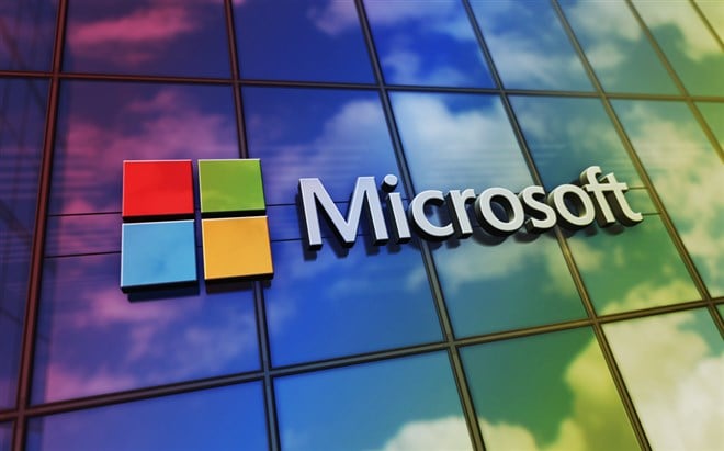Microsoft logo on corporation headquarters