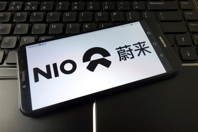 NIO logo on smartphone screen