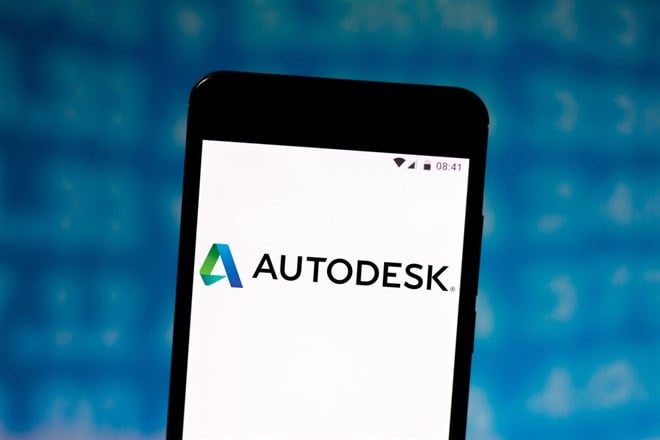 Autodesk logo displayed on a smartphone