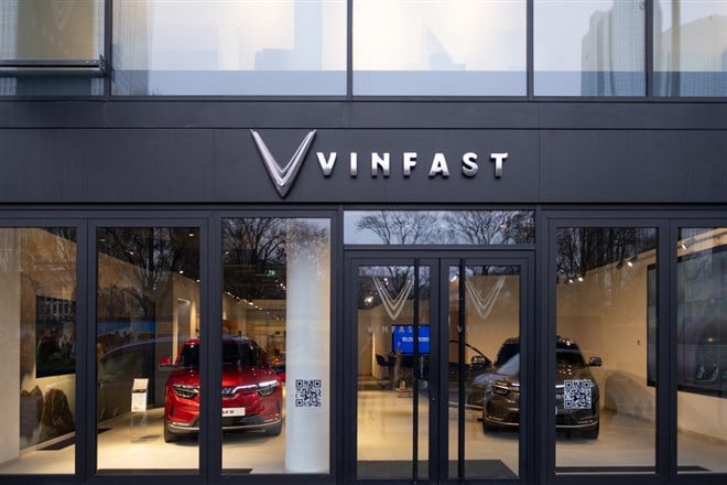 Vinfast logo sign on storefront