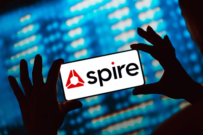 Spire Global, Inc. logo displayed on a smartphone screen