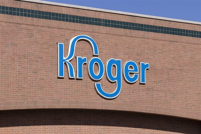 Kroger logo sign on Supermarket