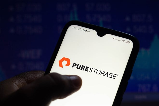 Pure Storage logo seen displayed on a smartphone screen