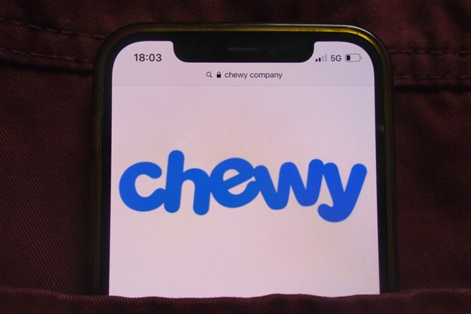 Chewy logo is displayed on a smartphone