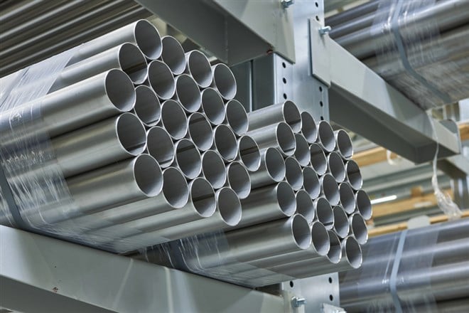 Metal steel profile rolls in factory