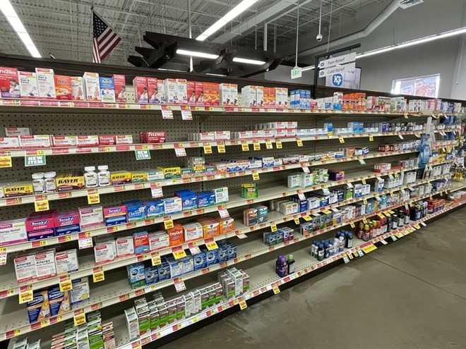 Over the Counter drugs aisle in pharmacy