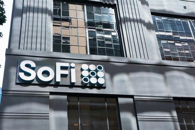 SoFi logo sign on headquarters facade