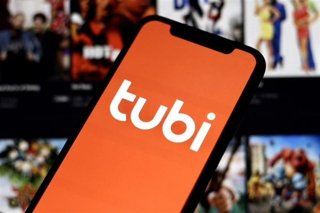 Close up view of the smartphone with Tubi logo, streaming service owned by Fox Corporation